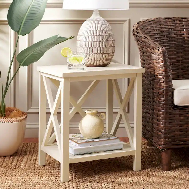 SAFAVIEH Yasumi White Cross Back End Table - 18.1 x 13.4 x 21.5 - 18Wx13Dx22H