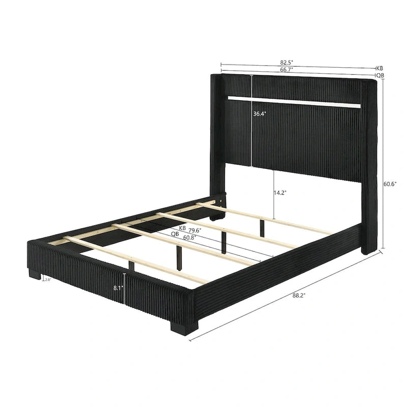 Ensemble de chambre à coucher Pedro 3 pièces en velours noir capitonné