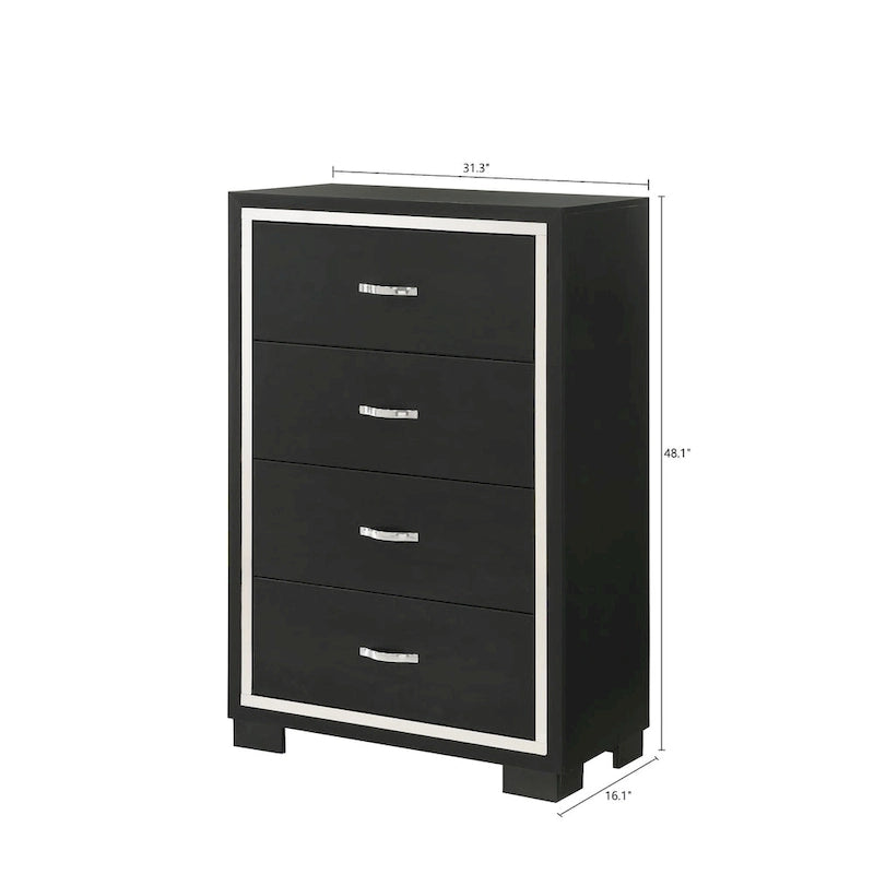 Ensemble de chambre à coucher Pedro 3 pièces en velours noir capitonné