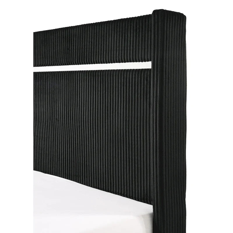 Ensemble de chambre à coucher Pedro 3 pièces en velours noir capitonné