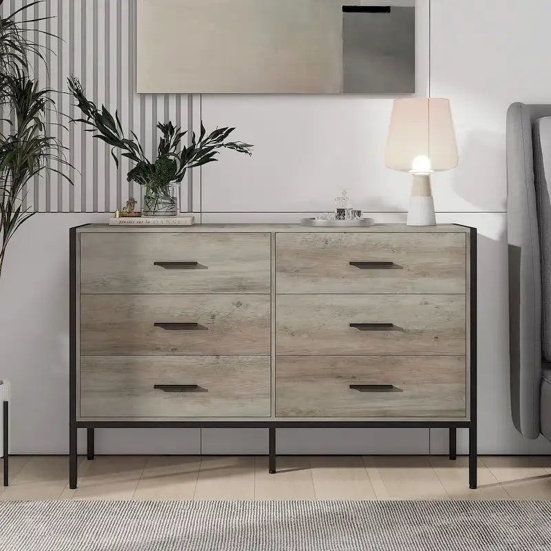 Commode moderne rustique en bois gris avec tiroirs, 48,58