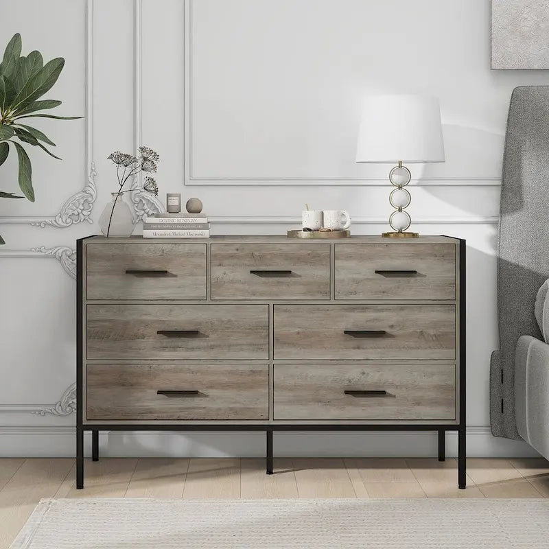 Commode moderne rustique en bois gris avec tiroirs, 48,58