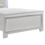 Lit Queen contemporain Noah, tête de lit capitonnée en cristal rétroéclairée par LED, blanc