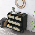 Modern Rattan Dresser Cabinet With Wide Drawers And Metal Handles