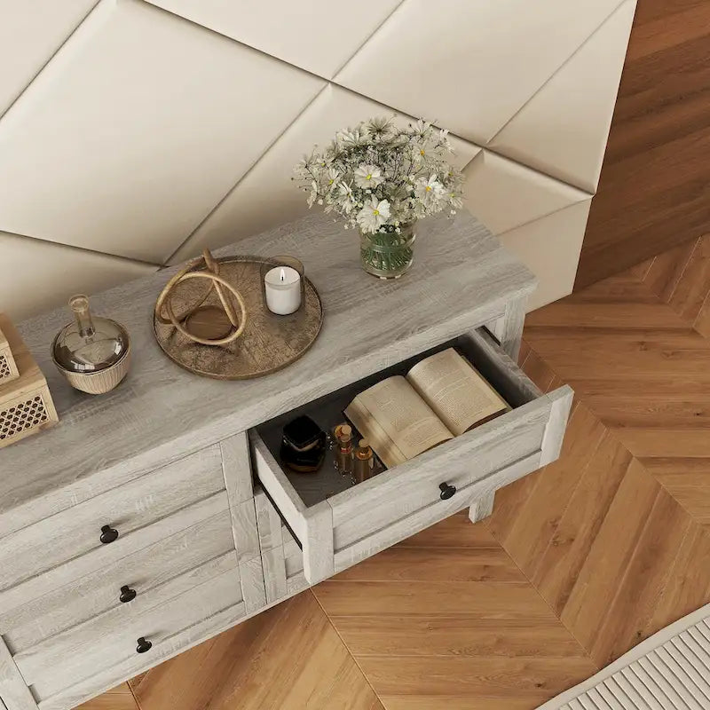 Commode en bois de style ferme rétro avec 6 tiroirs, meuble de rangement pour chambre à coucher