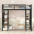Twin Size Metal Loft Bed with Shelves and Desk