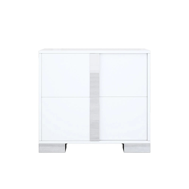 Elegant Mirrored Nightstand with Metal Handle, 2 Drawers
