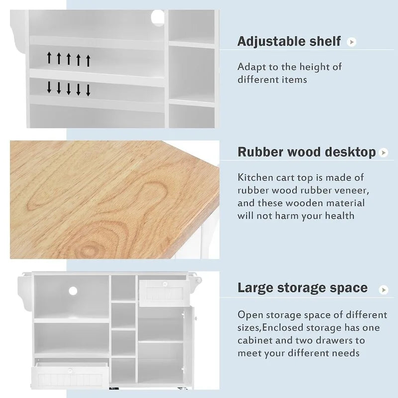 Îlot de cuisine à roulettes, meuble de rangement, plateau en bois massif