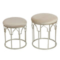 Adeco FT0254 Round Stackable Footstool, Steel Legs, 17 Inch Height, Set of 2 Ottomans & Storage Ottomans Light Grey