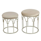 Adeco FT0254 Round Stackable Footstool, Steel Legs, 17 Inch Height, Set of 2 Ottomans & Storage Ottomans Light Grey
