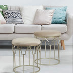 Adeco FT0254 Repose-pieds rond empilable, pieds en acier, hauteur 43 cm, lot de 2 poufs et poufs de rangement, gris clair