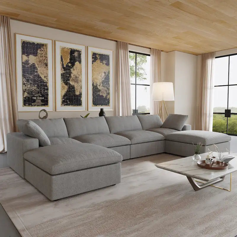 Canapé d'angle convertible modulable 6 places en forme de U pour salon