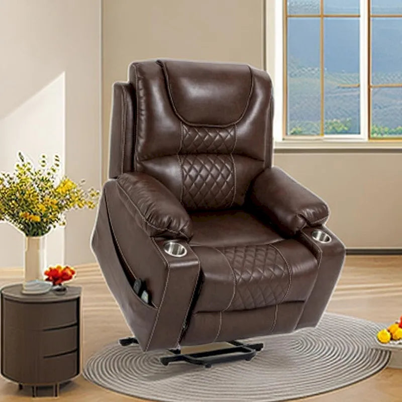 Fauteuil inclinable électrique releveur en cuir PU avec massage et chauffage pour personnes âgées