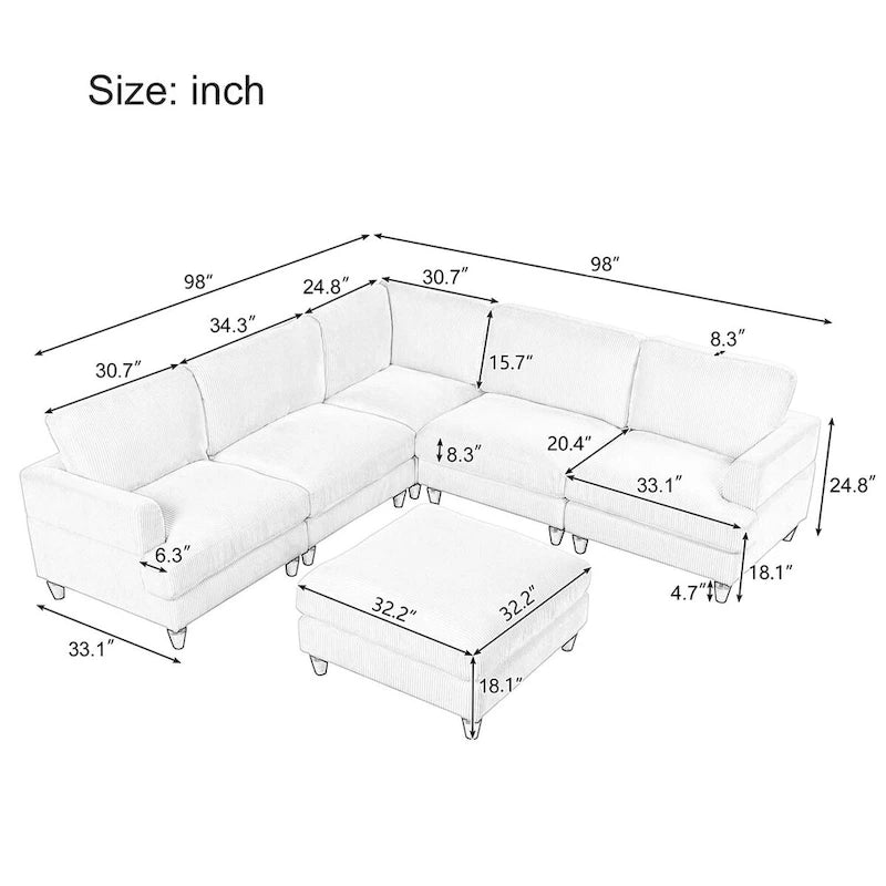 Canapé d'angle modulable avec pouf en forme de L