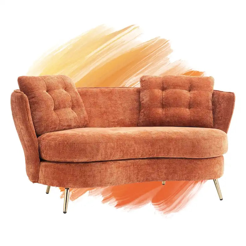 Canapé deux places en velours avec pieds en métal doré pour salon