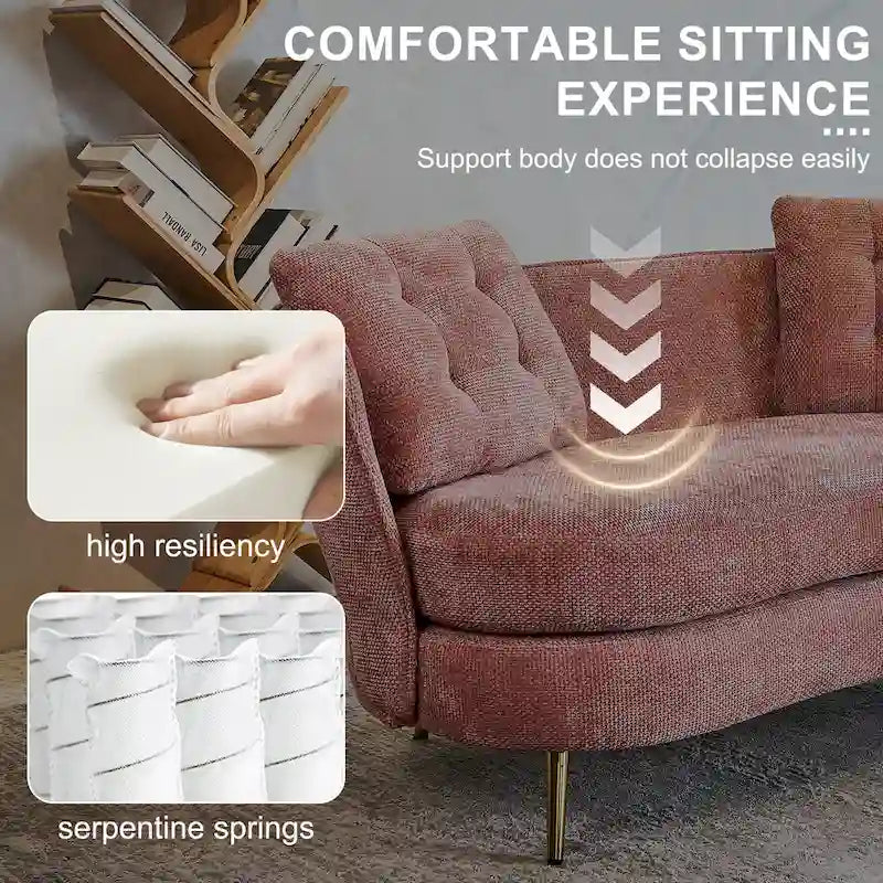 Canapé deux places en velours avec pieds en métal doré pour salon