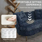 Canapé deux places en velours avec pieds en métal doré pour salon