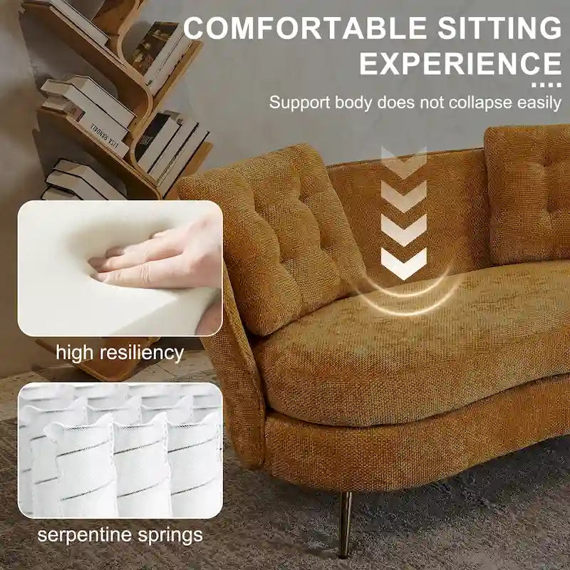 Canapé deux places en velours avec pieds en métal doré pour salon