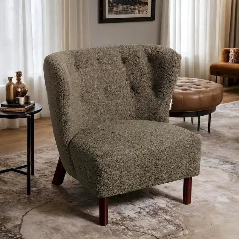 Fauteuil d'appoint, fauteuil sans accoudoirs rembourré en peau d'agneau sherpa, fauteuil de lecture moderne pour salon, avec pieds en bois