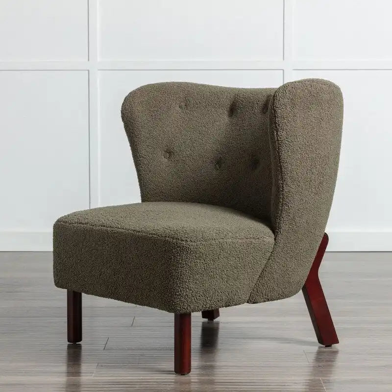 Fauteuil d'appoint, fauteuil sans accoudoirs rembourré en peau d'agneau sherpa, fauteuil de lecture moderne pour salon, avec pieds en bois