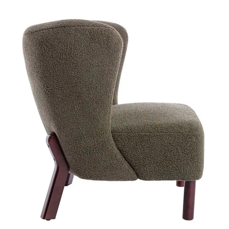 Fauteuil d'appoint, fauteuil sans accoudoirs rembourré en peau d'agneau sherpa, fauteuil de lecture moderne pour salon, avec pieds en bois