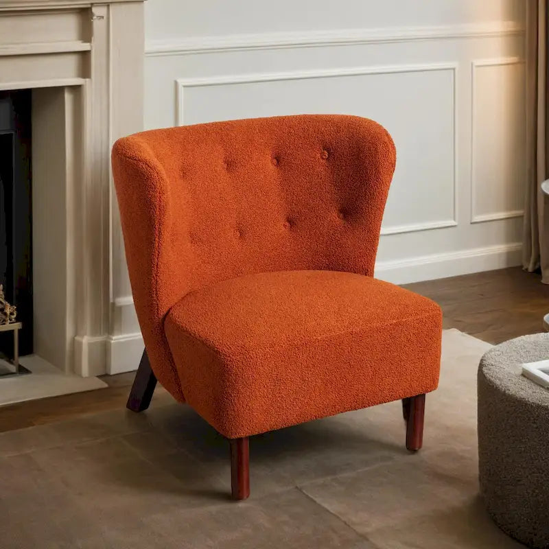 Fauteuil d'appoint, fauteuil sans accoudoirs rembourré en peau d'agneau sherpa, fauteuil de lecture moderne pour salon, avec pieds en bois