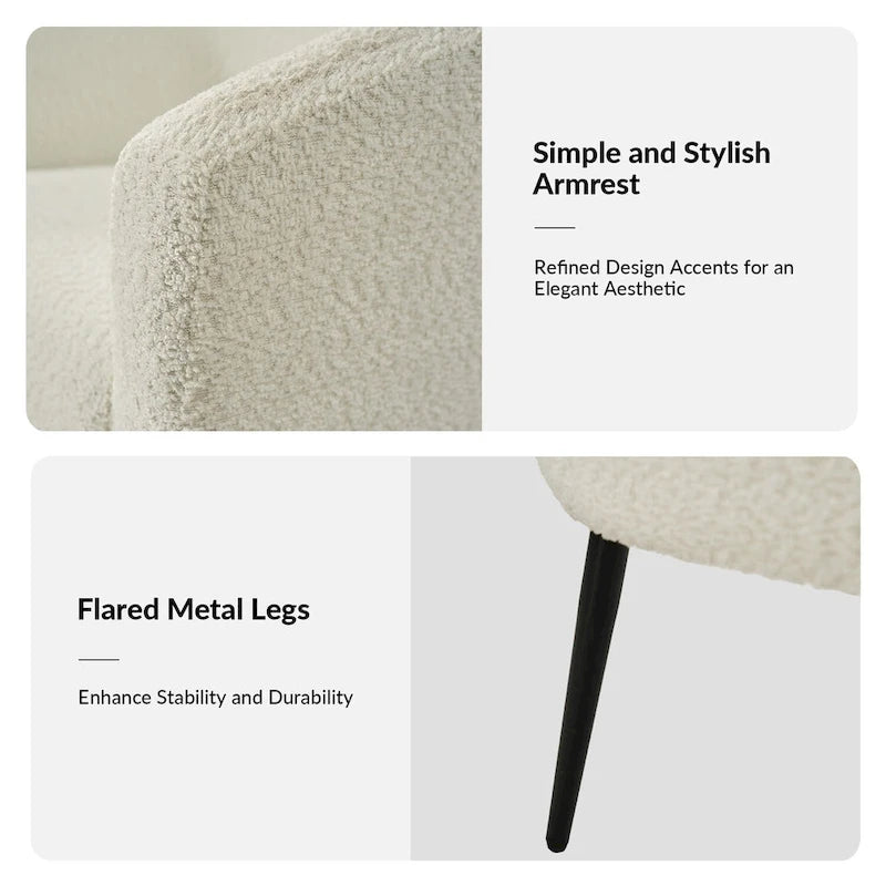 Fauteuil Hal Modern Boucle avec pieds en métal, lot de 2, par HULALA HOME