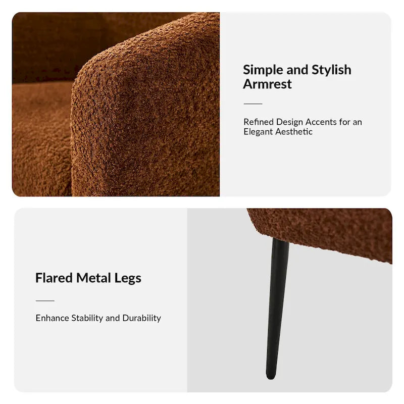 Fauteuil Hal Modern Boucle avec pieds en métal, lot de 2, par HULALA HOME