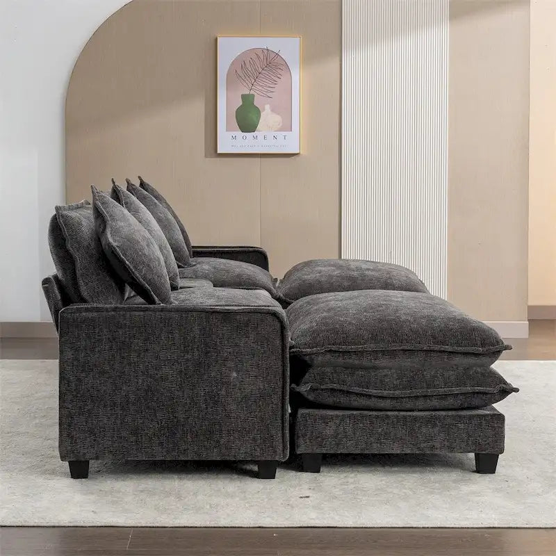 Canapé d'angle en chenille de 112,6 pouces avec deux poufs amovibles