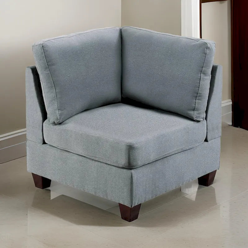 Remy 32 Inch Modular Corner Sofa Chair, Soft Gray Chenille, Solid Wood