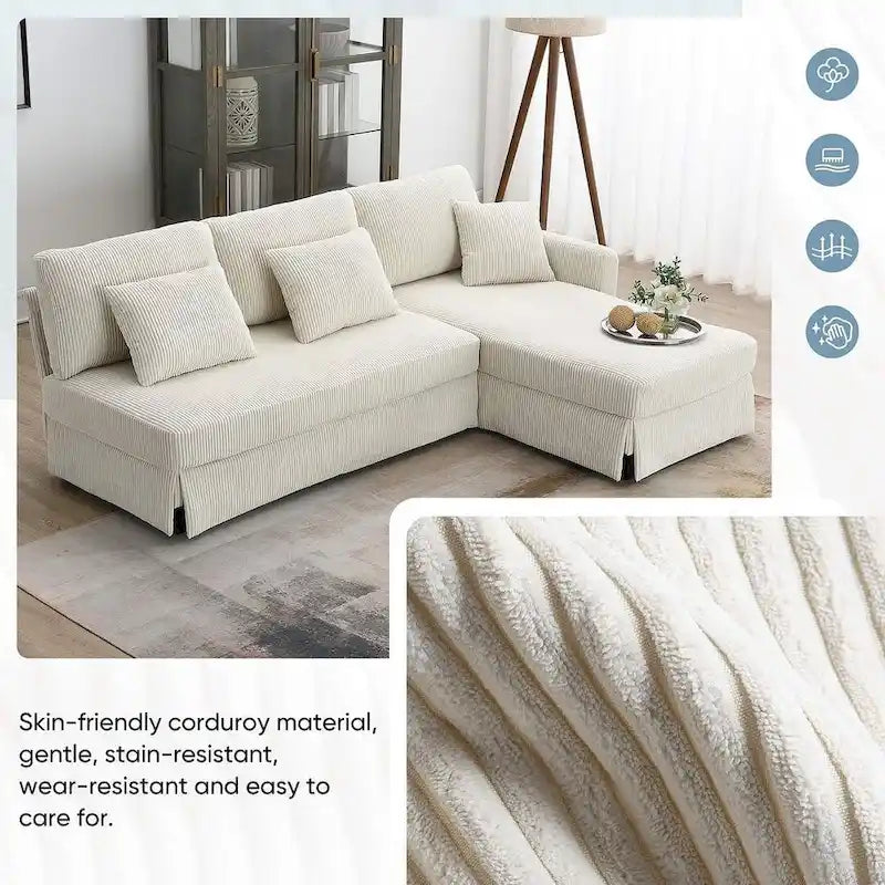 Canapé d'angle convertible en L, moderne et réversible, avec méridienne de rangement pour salon