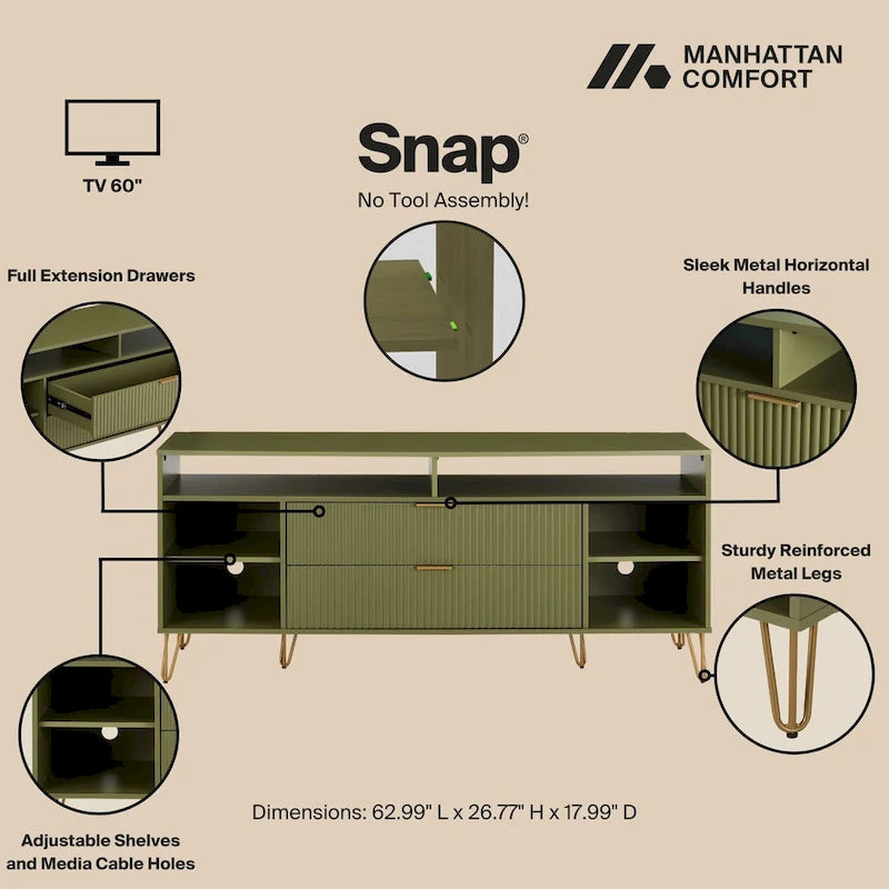 Meuble TV Manhattan Comfort Dumbo de style moderne du milieu du siècle avec 6 étagères