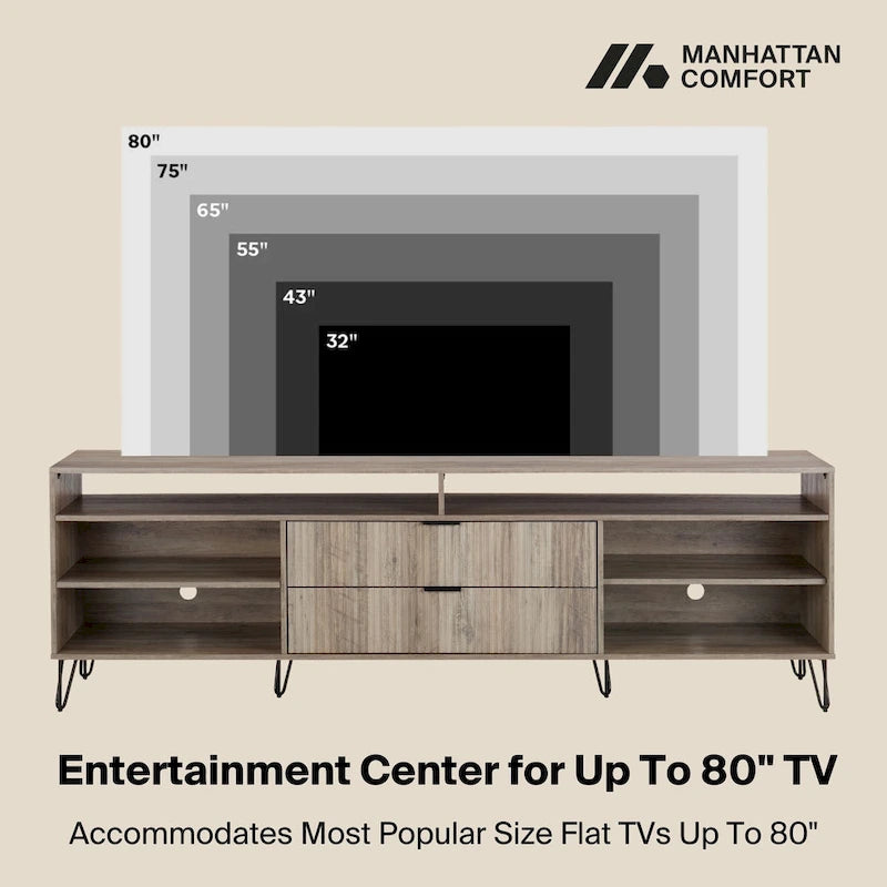 Meuble TV Manhattan Comfort Dumbo de style moderne du milieu du siècle avec 6 étagères