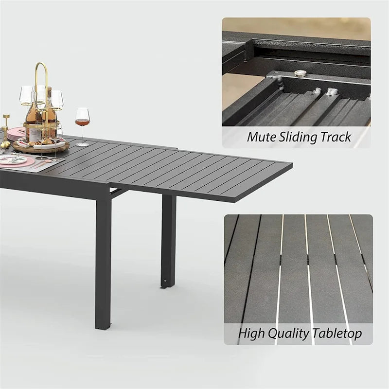 Table de salle à manger extensible de 229 cm (90 po) pour patio, table d'extérieur rectangulaire en métal aluminium pour 4 à 8 personnes, idéale pour un bistro de jardin.