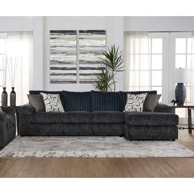 Canapé d'angle en velours côtelé Roundhill Furniture Nason à larges côtes avec méridienne, fauteuil et pouf