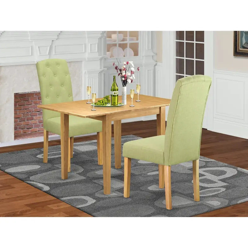 East West Furniture 3 Piece Dining Table Set- a Rectangle Kitchen Table and 2 Limelight Linen Fabric Upholstered Chairs, Oak