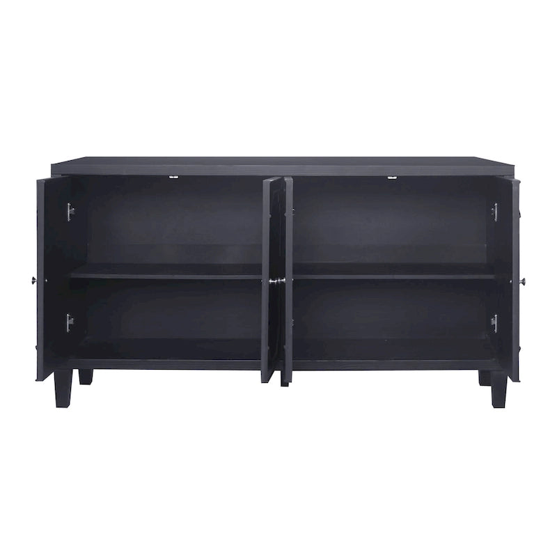 Buffet/meuble de rangement d'appoint moderne en bois noir mat à 4 portes de 152 cm (60 po)