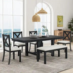 6-Piece Extendable Dining Table Set with 4 Chairs and Bench