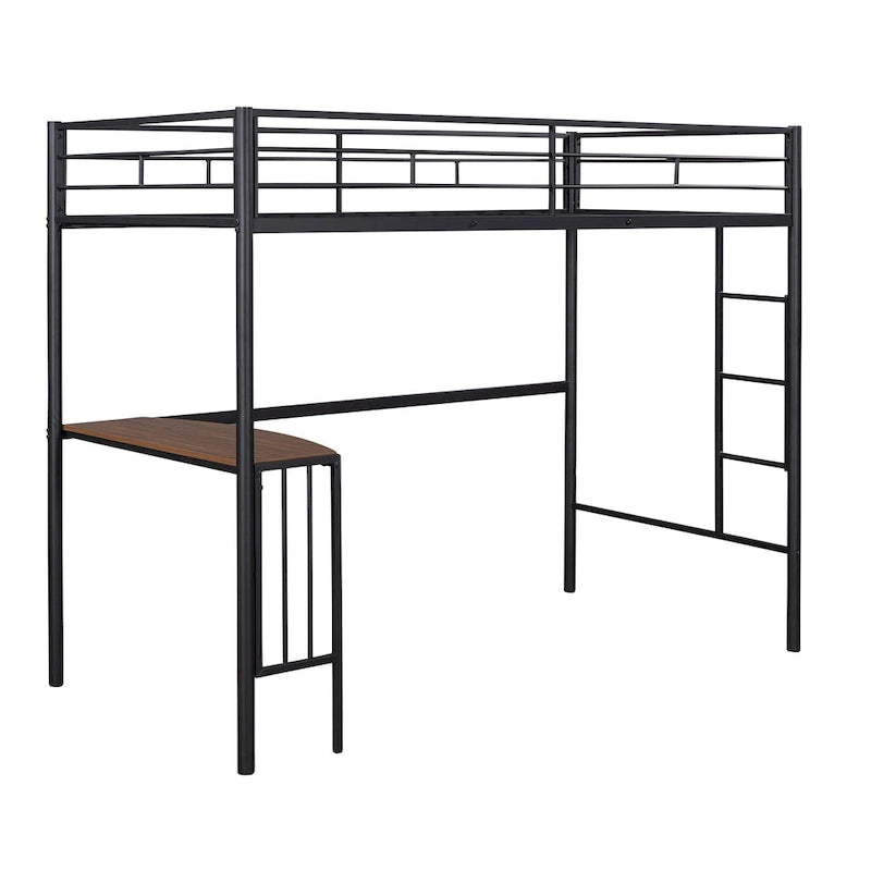 Metal Loft Bed with Desk, Ladder and Guardrails