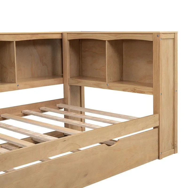 Lit de jour double avec lit gigogne, rangements et ports USB