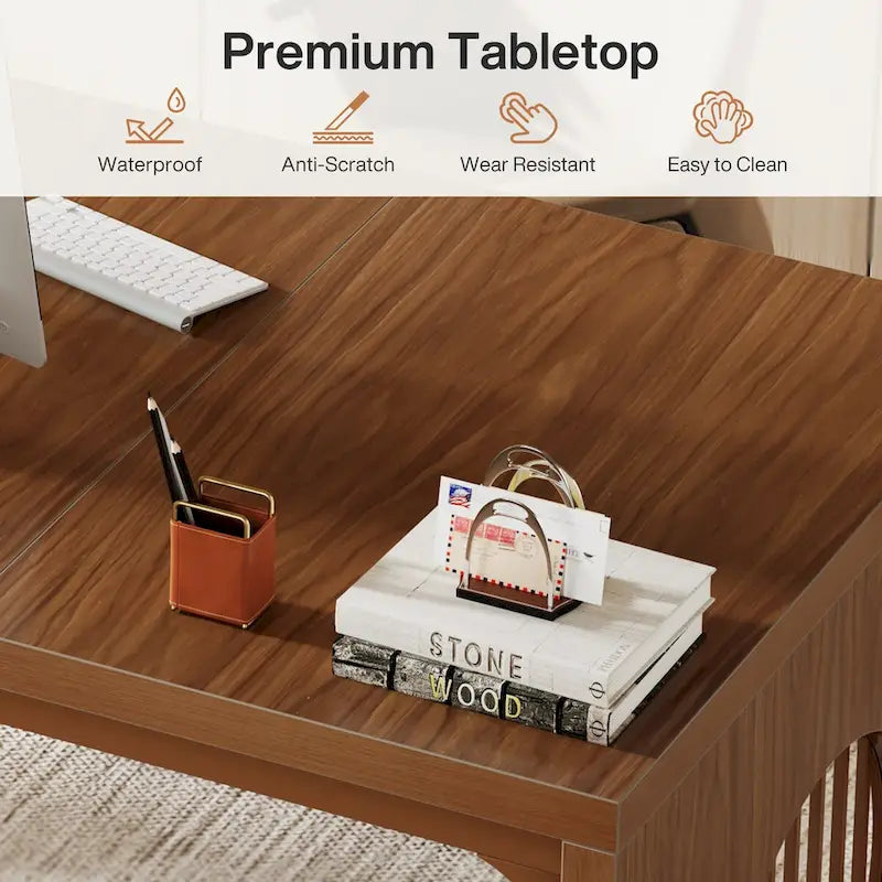 Bureau d'ordinateur 63, bureau de direction industriel, table d'écriture rectangulaire robuste avec plateau en bois pour bureau à domicile