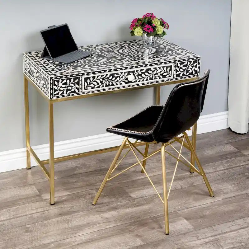 Bureau Butler Perilla en marqueterie d'os noir et blanc