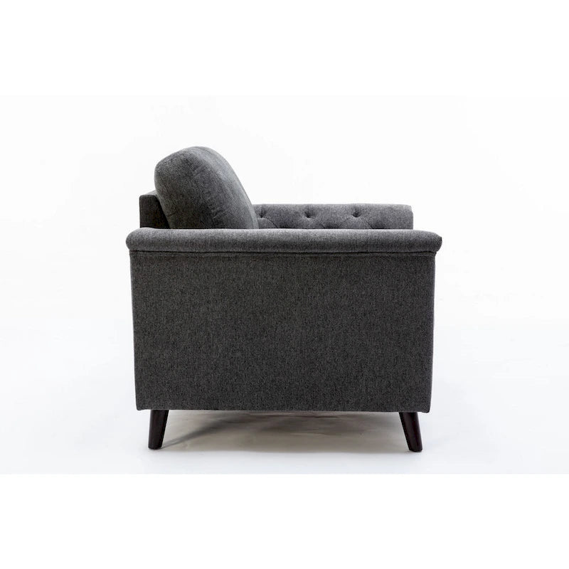 Fauteuil d'appoint Sen 37 pouces, accoudoirs capitonnés, rembourré, lin gris, bois massif