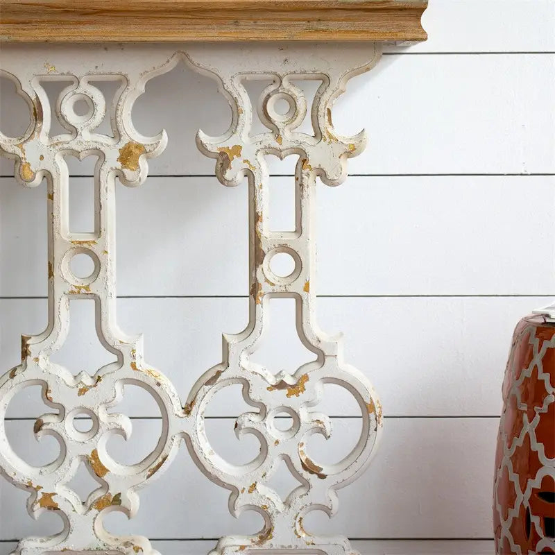 Console vintage en bois avec plateau marron