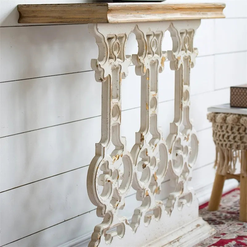 Console vintage en bois avec plateau marron