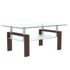 Table basse rectangulaire en verre et noyer, table basse transparente, table d'appoint moderne pour salon, mobilier de salon