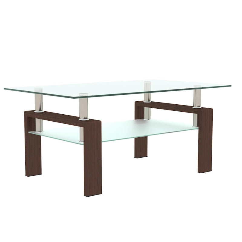 Table basse rectangulaire en verre et noyer, table basse transparente, table d'appoint moderne pour salon, mobilier de salon