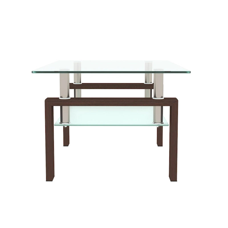 Table basse rectangulaire en verre et noyer, table basse transparente, table d'appoint moderne pour salon, mobilier de salon