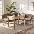 Raisa Modern Bohemian Natural Kubu Rattan Bench and Wood Table Dining Nook Set