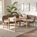 Ensemble coin repas Raisa style bohème moderne, banc en rotin kubu naturel et table en bois